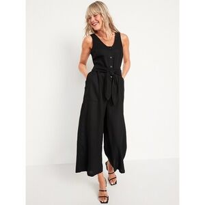 Old Navy Button Front Tie Waist Linen Blend Sleeveless Jumpsuit
